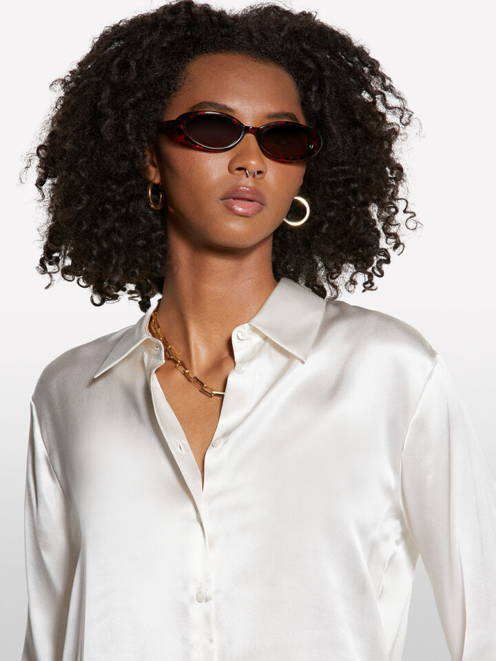 Πουκάμισο λευκό κρεμ από μετάξι. - πουκάμισα γυναικεία - Λευκο Κρεμ | Sisley image number 4